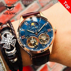Чоловічий наручний годинник Ailang FlyWheel Золотий (1448285482) Оріхів