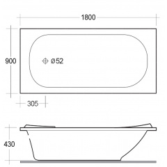 Ванна прямокутна акрилова RAK Ceramics Star 430x1800x900 мм Білий (2308891925) Энергодар