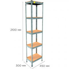 Металевий стелаж Emby Light Series 2100х450x300 мм 5 полиць ДСП до 100 кг Оцинкований Кушугум