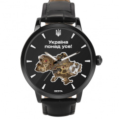 Наручний годинник чоловічий BESTA Skeleton UA Black Чорний (3121) Березне