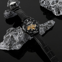 Наручний годинник чоловічий BESTA Skeleton UA Black Чорний (3121) Березне