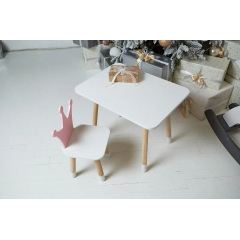 Столик дитячий прямокутний та стільчик No Brand Корона 46х60х45 см Біло-рожевий (2030752307) Нове