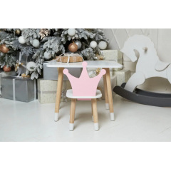 Столик дитячий прямокутний та стільчик No Brand Корона 46х60х45 см Біло-рожевий (2030752307) Нове