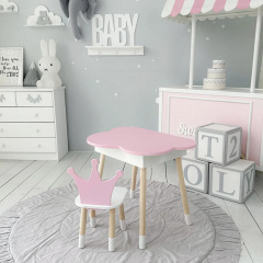 Стіл дитячий No Brand Хмара з нішою та стільцем Корона Біло-рожевий (2389164324) Днепрорудное
