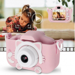Дитячий цифровий фотоапарат Smart Kids з 2" екраном у силіконовому чохлі "Кішечка" з вбудованими іграми Рожевий Житомир