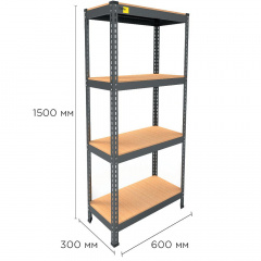 Металевий стелаж Emby Light Series 1500х600x600 мм 4 полиці ДСП до 100 кг Чорний Косов