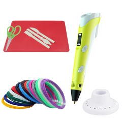 3D ручка c LCD дисплеем 3DPen Hot Draw 3 Yellow+Досточка+Ножницы+Комплект эко пластика для рисования 159 метров Сумы