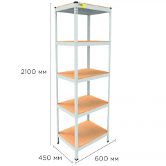 Металевий стелаж Emby Light Series 2100х600x450 мм 5 полиць ДСП до 100 кг Білий Хмільник