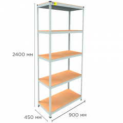 Металевий стелаж Emby Light Series 2400х900x450 мм 5 полиць ДСП до 100 кг Білий Житомир