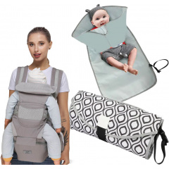 Хипсит эрго-рюкзак кенгуру переноска + компактный пеленальный матрасик Baby Carrier 20 кг 6 в 1 Серый (vol-9854) Київ