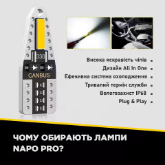 Комплект світлодіодних ламп Napo PRO T10-7020-2smd W5W T10 2 шт Білий (2495409530) Бровары