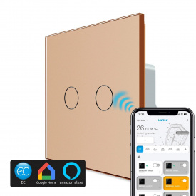 Розумний сенсорний прохідний/перехресний EC вимикач 2 сенсора Livolo золото скло (VL-M7FC2SZ2-2AP)