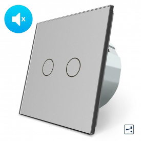 Бесшумный сенсорный проходной выключатель 2 сенсора Livolo серый стекло (VL-C702SQ-15)