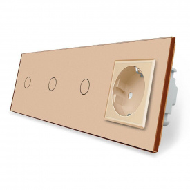 Сенсорный выключатель 3 сенсора 1 розетка Livolo золото стекло (VL-C701/C701/C701/C7C1EU-13)