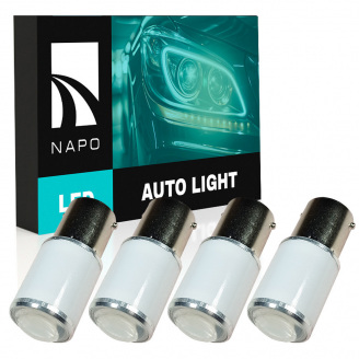 Комплект світлодіодних ламп Napo LED 1156-3030-6smd-Lens P21W 1156 BA15S 4 шт Білий (2523882564)