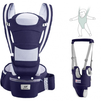 Хіпсит, Ерго-рюкзак, кенгуру перенесення Baby Carrier 6 в 1 Темно-Синій та Віжки-ходунки з трусиками (vol-1394)