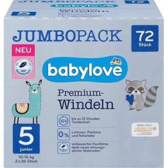 Підгузники Babylove Premium Jumbo Pack 5 Junior (10-16 кг) 72 шт
