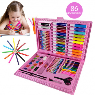 Дитячий набір для малювання No Brand ART set Rainbow комплект для дитячої творчості в кейсі 86 предметів Рожевий