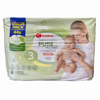 Дитячі підгузники Kruidvat Pure & Soft 3 4-9 кг 44 шт