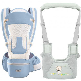 Хипсит эрго-рюкзак кенгуру переноска + детские вожжи-ходунки Baby Carrier 20 кг 6 в 1 Мятный (vol-9853)