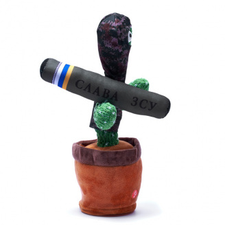Танцующий поющий кактус Патриот Тарас с джавелином Dancing Cactus с подсветкой 32 см повторюшка и USB зарядка