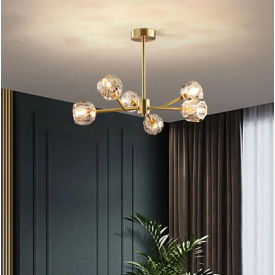 Світлодіодна кришталева люстра No Brand Барви 8613 Золотистий на 6 плафонів