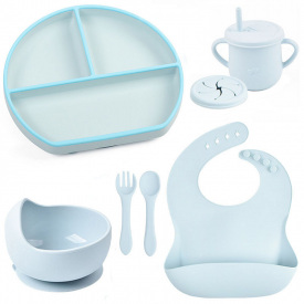 Набор детской силиконовой посуды 2Life Y5 из 7 предметов Голубой (v-11361)