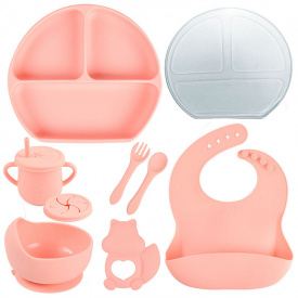 Набор посуды на присоске 2Life Y12 из 9 предметов Розовый (v-11351)