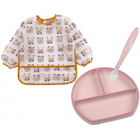 Комплект 2Life слинявчик-нагрудник Ведмедики та Набір посуду Y26/19 Рожевий