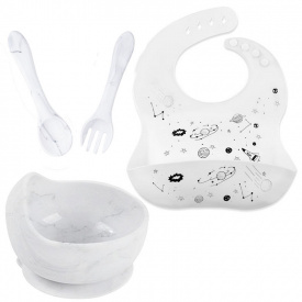 Набір посуду 2Life тарілка та прибори Y1 слинявчик Космос Білий (v-11759)