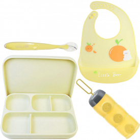 Набір посуду 2Life A5 та слинявчик Жовтий (v-11871)
