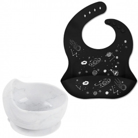 Набір посуду 2Life тарілка Y1 і слинявчик космос Чорний/Білий (v-11755)