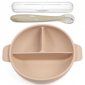 Тарілка трисекційна 2Life Y24 та ложка в кейсі Бежевий (v-11848)