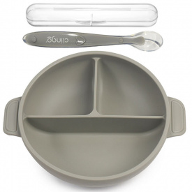 Трисекційна тарілка 2Life Y22 та ложка в кейсі Сірий (v-11843)