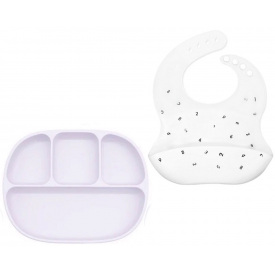 Набір посуд 2Life D1 та слинявчик Світло-рожевий/Білий (v-11775)