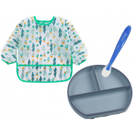 Комплект посуду 2Life та слинявчик-нагрудник Кактуси Y21/10 Синій (v-11829)