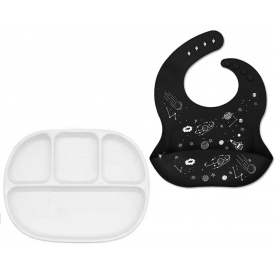Набір посуд 2Life D14 та слинявчик космос Чорний/Білий (v-11766)