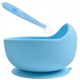 Глибока тарілка для перших страв на присосці та силіконова ложечка 2Life Y9 2 предмети Блакитний (v-12840)