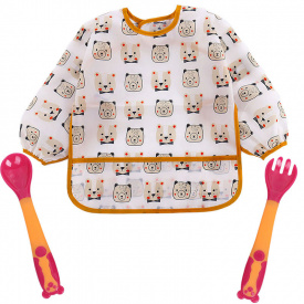 Набір 2Life слинявчик-нагрудник Ведмедики та столові прилади Червоний