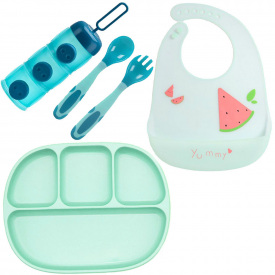 Набір посуду 2Life D10 та слюнявчик Зелений (v-11866)