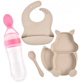 Набір посуду 2Life Белка Y24 і слинявчик Білка Бежевий (vol-10013)