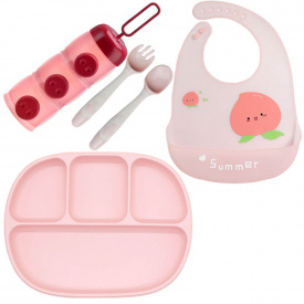 Набір посуду 2Life D9 та слюнявчик Рожевий (v-11874)