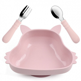 Набір дитячого посуду 2Life Y26 тарілка Білка та прибори Розовий (v-12105)