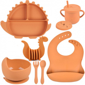Набор детской посуды 2Life Волна Y25 8 предметів та прорізувач Динозавр Помаранчевий (v-12058)