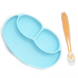 Набор силиконовая тарелка коврик и Силиконовая ложка VOLRO 2 шт Голубой/Оранжевый (vol-1715)