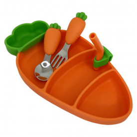 Дитяча силіконова тарілка з приладами Морква Mega Zayka MGZ-0121