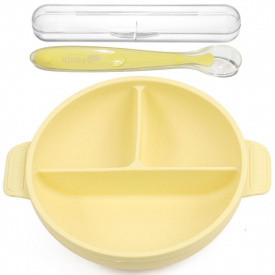 Тарілка трисекційна 2Life Y11 та ложка в кейсі Жовта (v-11834)