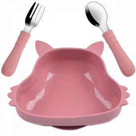 Набір дитячого посуду 2Life Y19 тарілка Білка та прибори Рожевий (v-12098)