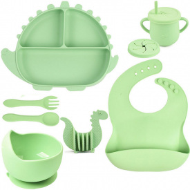 Набор детской посуды 2Life Волна Y3 8 предметів та прорізувач Динозавр Зелений (v-12048)
