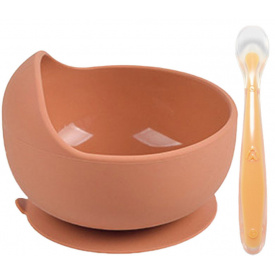 Набор силиконовая круглая тарелка для первых блюд и ложка 2Life Y27 2 шт Оранжевый (vol-10172)